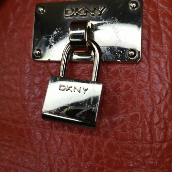 DKNY Orange Leather Dome  /  Satchel with Crossbody Strap - Picture 7 of 16